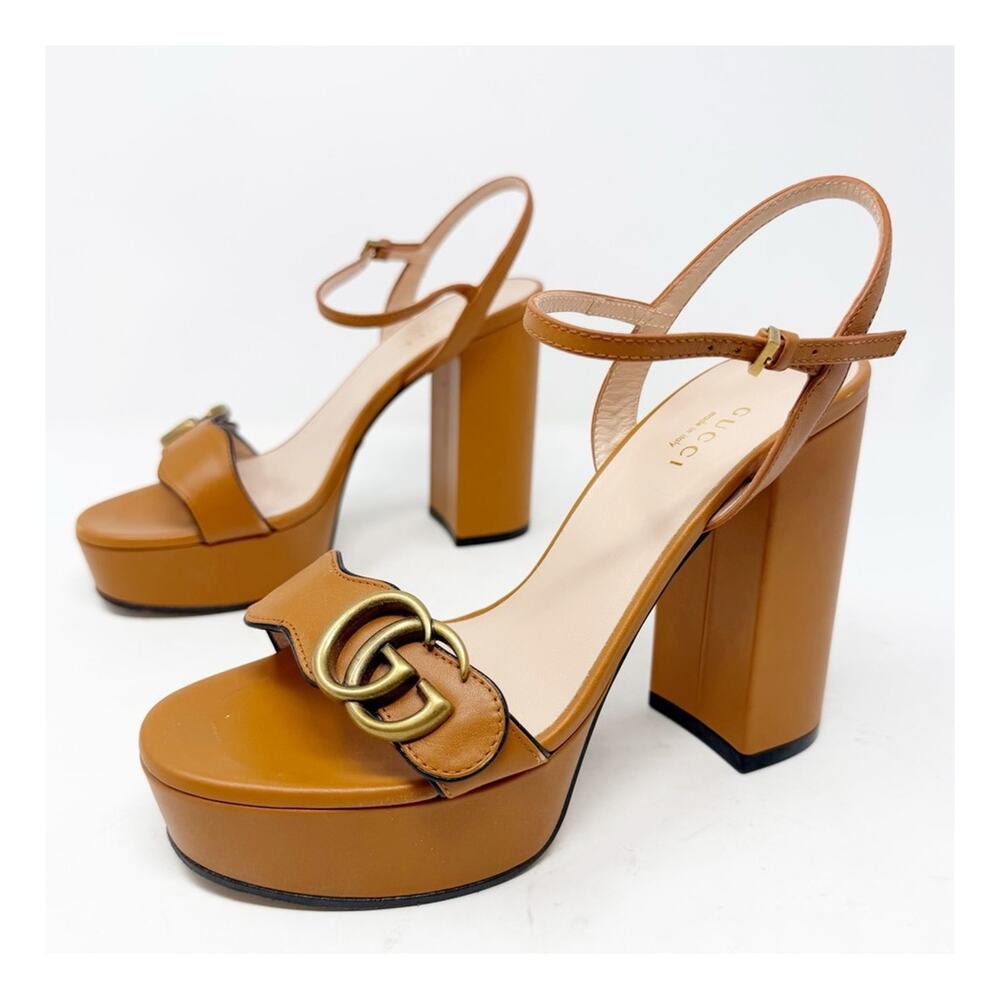 Gucci GG Marmont Leather Platform Sandal Heels Womens Size EU 36